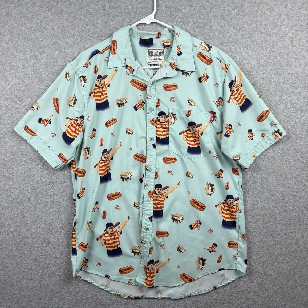 RSVLTS Shirt Mens Medium The Sandlot Ham Porter Baseball Button Up Graphic AOP